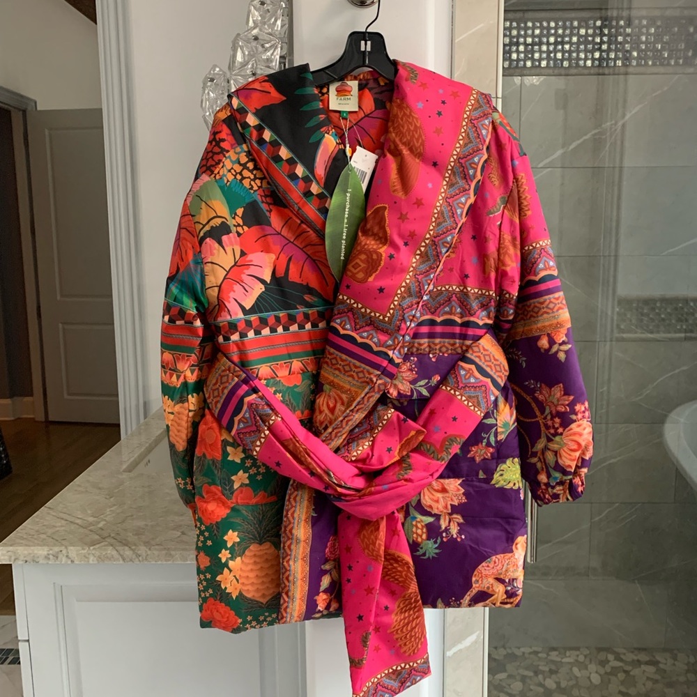 Farm Rio Mixed Scarves Kimono Puffer - Picture 5 of 16